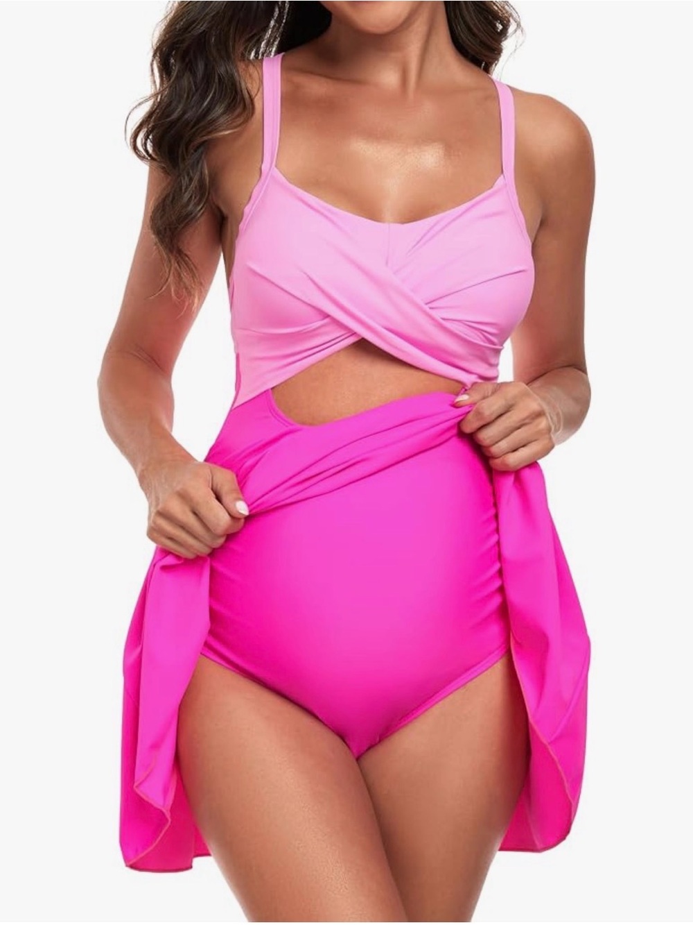 NWT Amazon Two-Tone Pink One-Piece Maternity Swimsuit M
